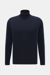 04651/ A trip in a bag Cashmere Rollkragenpullover navy, Slim Fit, mittelfeines Strickbild, weicher Griff, reiner Cashmere, anliegender Rollkragen, Rippbündchen, Frontansicht.