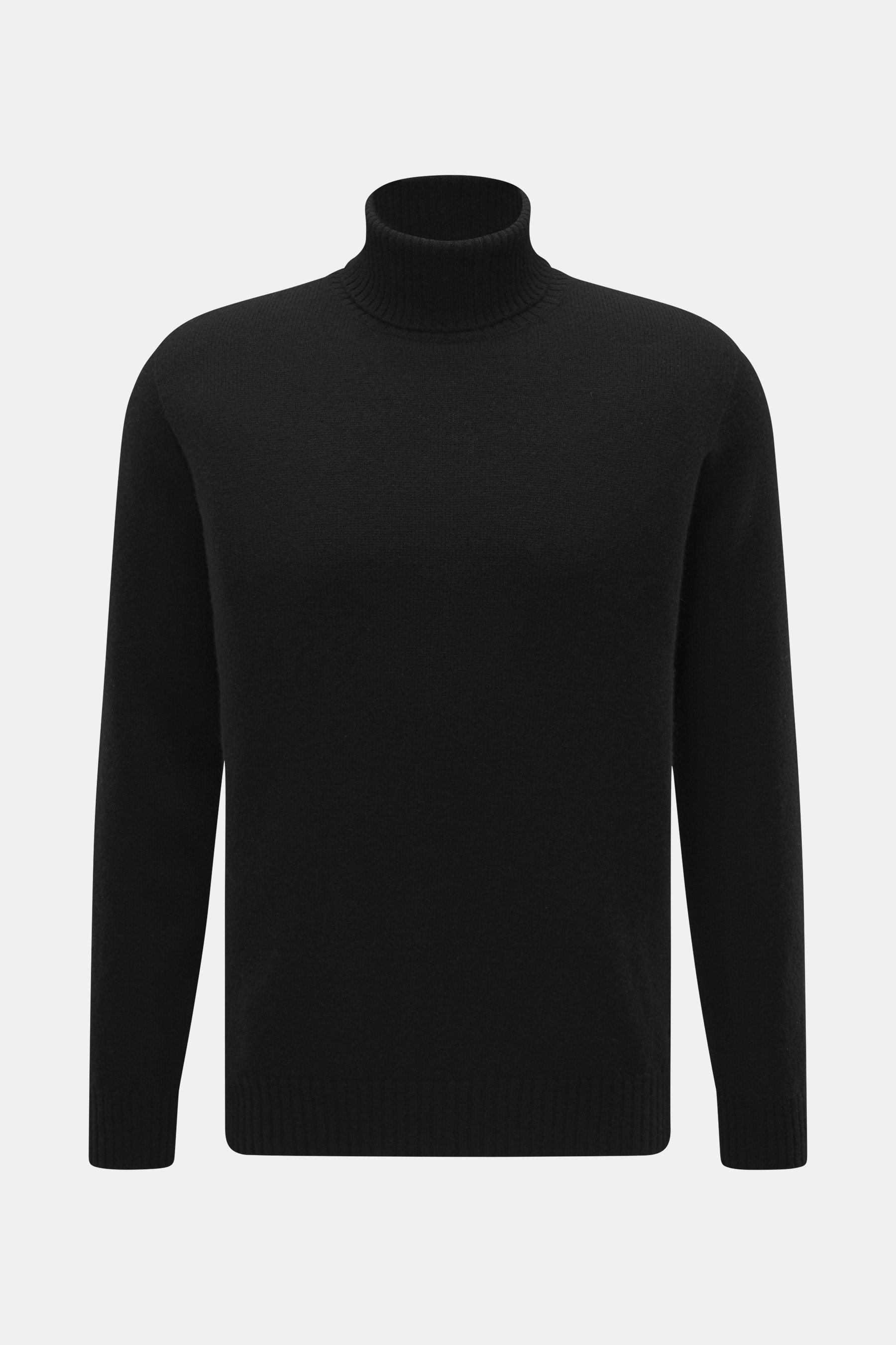 Schwarz fotografierter 04651/ A trip in a bag Cashmere Rollkragenpullover in Slim Fit, mittelfeinem Strick, weichem Griff, Rollkragen und Rippbündchen.