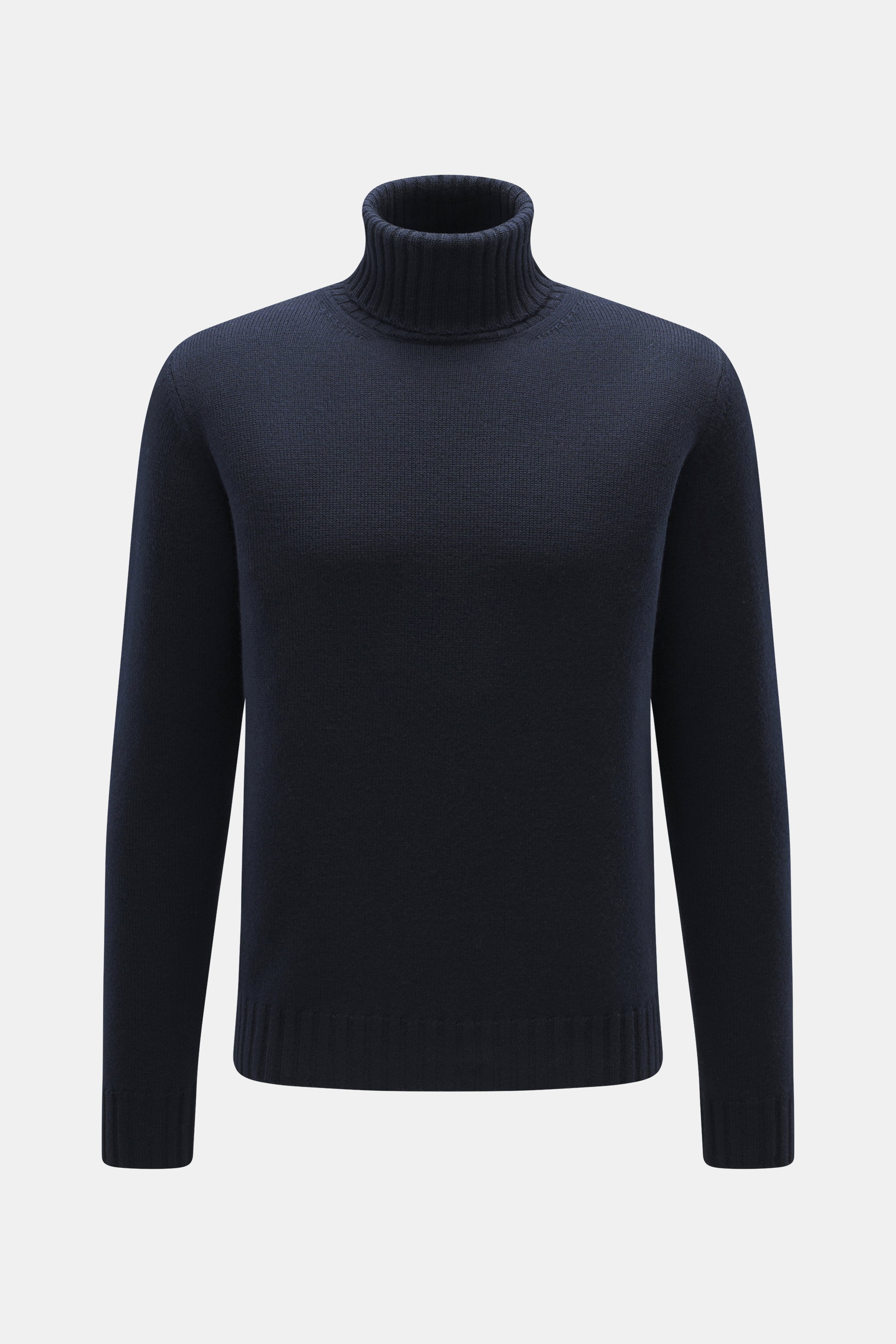 von Braun Merino Rollkragenpullover navy in Frontansicht, reine Merinowolle, mittelfeines Strickbild, Oversized Fit, Rippstrick-Rollkragen, flexible Rippbündchen, komfortabel und stilvoll für Winter