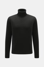von Braun Merino Rollkragenpullover schwarz, Frontansicht, Oversized Fit, mittelfeines Strickbild, reine Merinowolle, Rollkragen und flexible Rippbündchen.