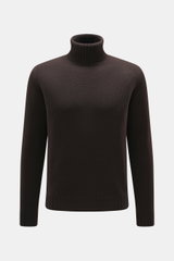 von Braun Merino Rollkragenpullover braun, frontale Nahaufnahme, Oversized Fit, reine Merinowolle, mittelfeines Strickbild, Rollkragen und flexible Rippbündchen