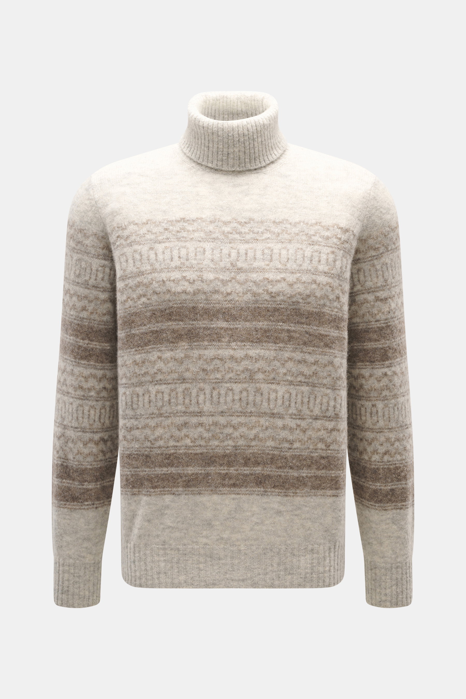 Front view of Brunello Cucinelli Turtleneck sweater light grey melange/taupe patterned, featuring a fitted turtleneck, regular fit, and flexible rib cuffs.

<p>This stylish turtleneck sweater by BRUNELLO CUCINELLI is made from a noble material composition