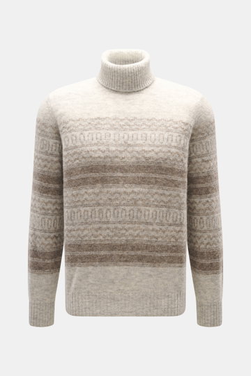 Front view of Brunello Cucinelli Turtleneck sweater light grey melange/taupe patterned, featuring a fitted turtleneck, regular fit, and flexible rib cuffs.

<p>This stylish turtleneck sweater by BRUNELLO CUCINELLI is made from a noble material composition