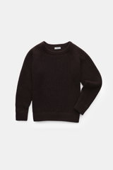 von Braun Kinder Cashmere R-Neck Pullover dunkelbraun, grober Waffelstrick, Rundhals, Raglanärmel, flexible Bündchen, frontal flach liegend fotografiert