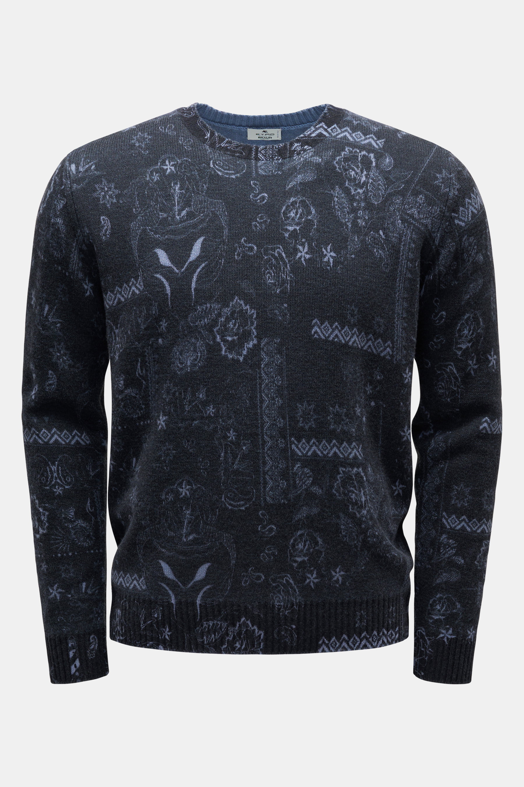 Etro Rundhalspullover navy/rauchblau gemustert
