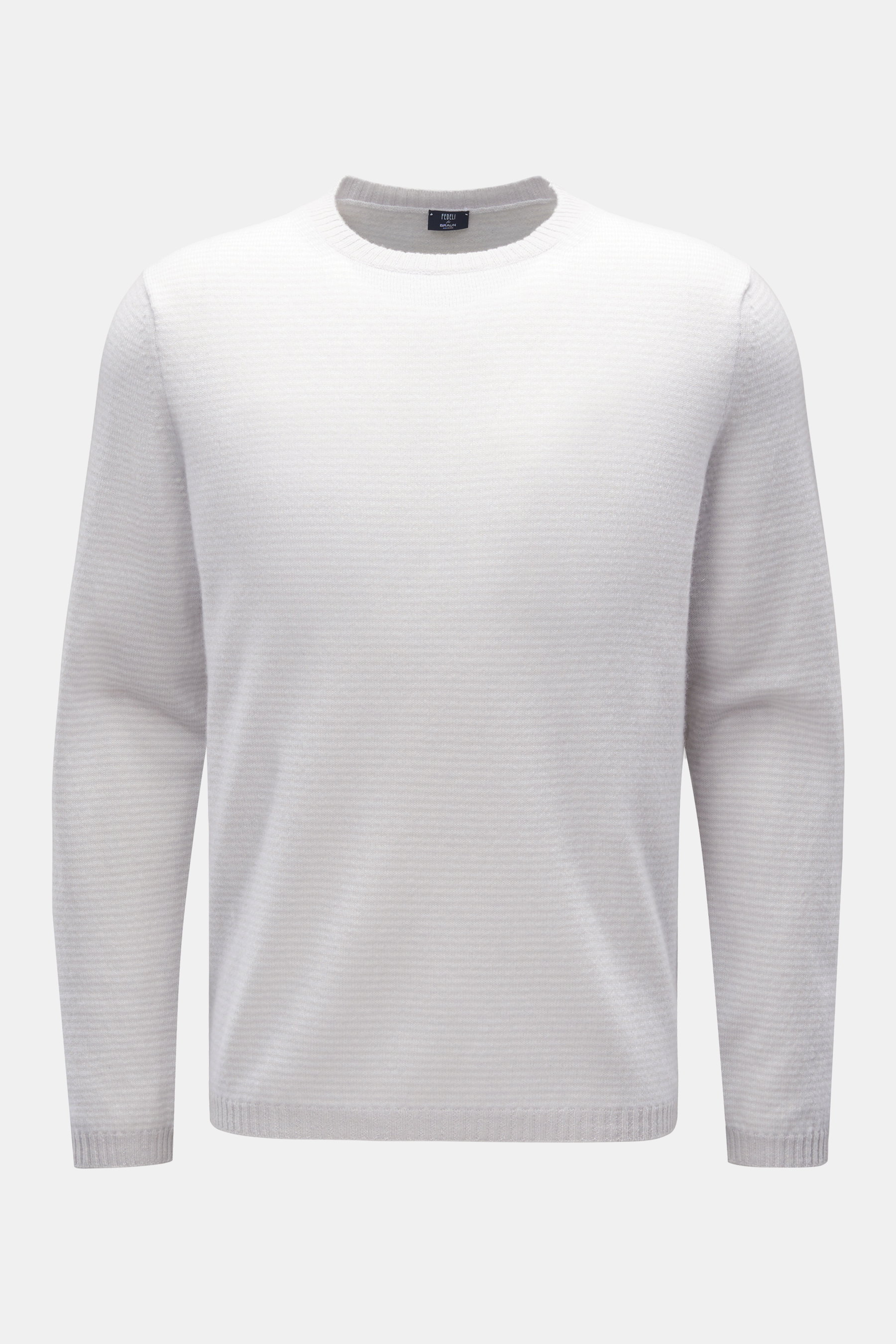 Fedeli Cashmere crew neck jumper 'Dean' light grey/white striped
