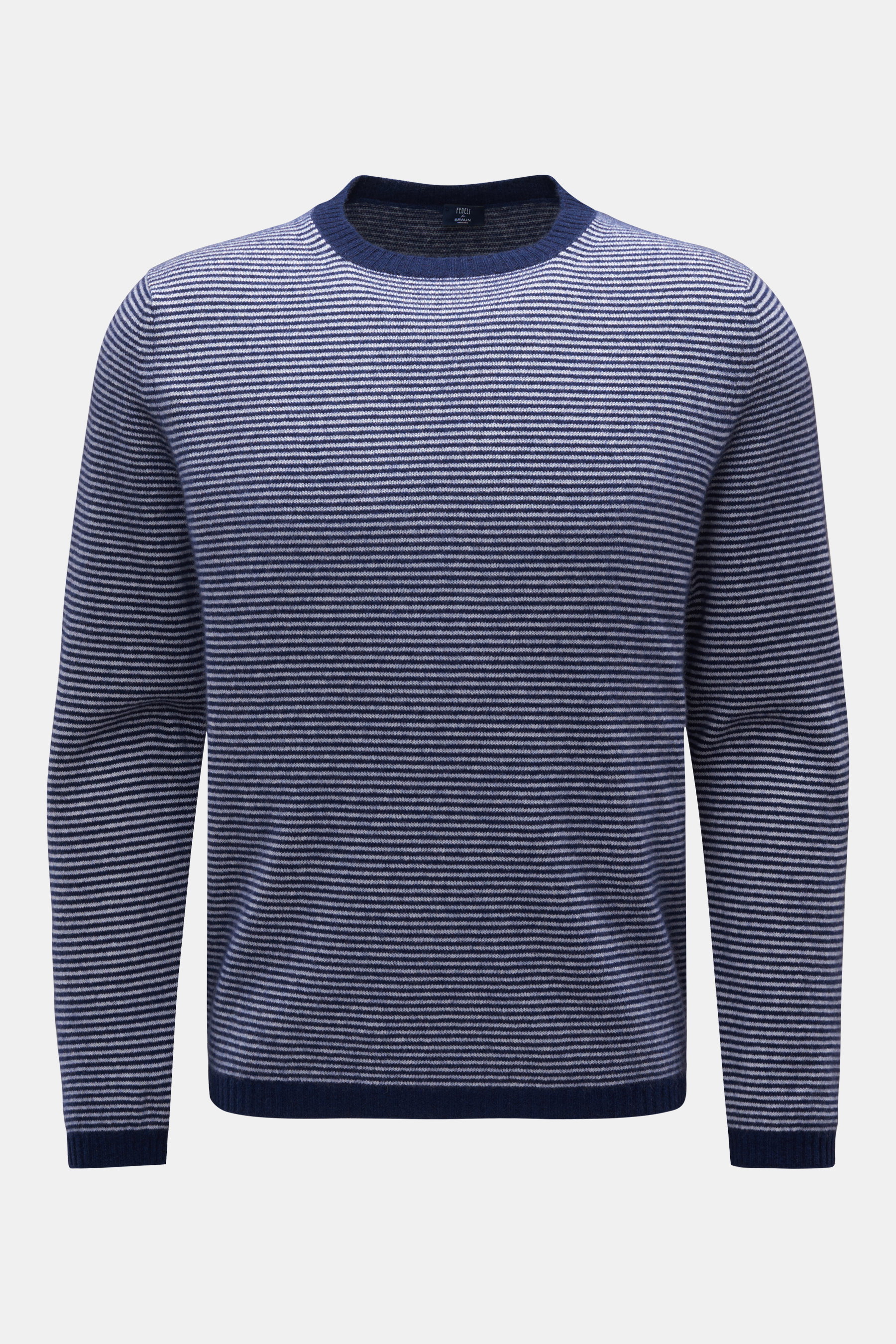 Fedeli Cashmere Rundhalspullover 'Dean' navy/weiß gestreift