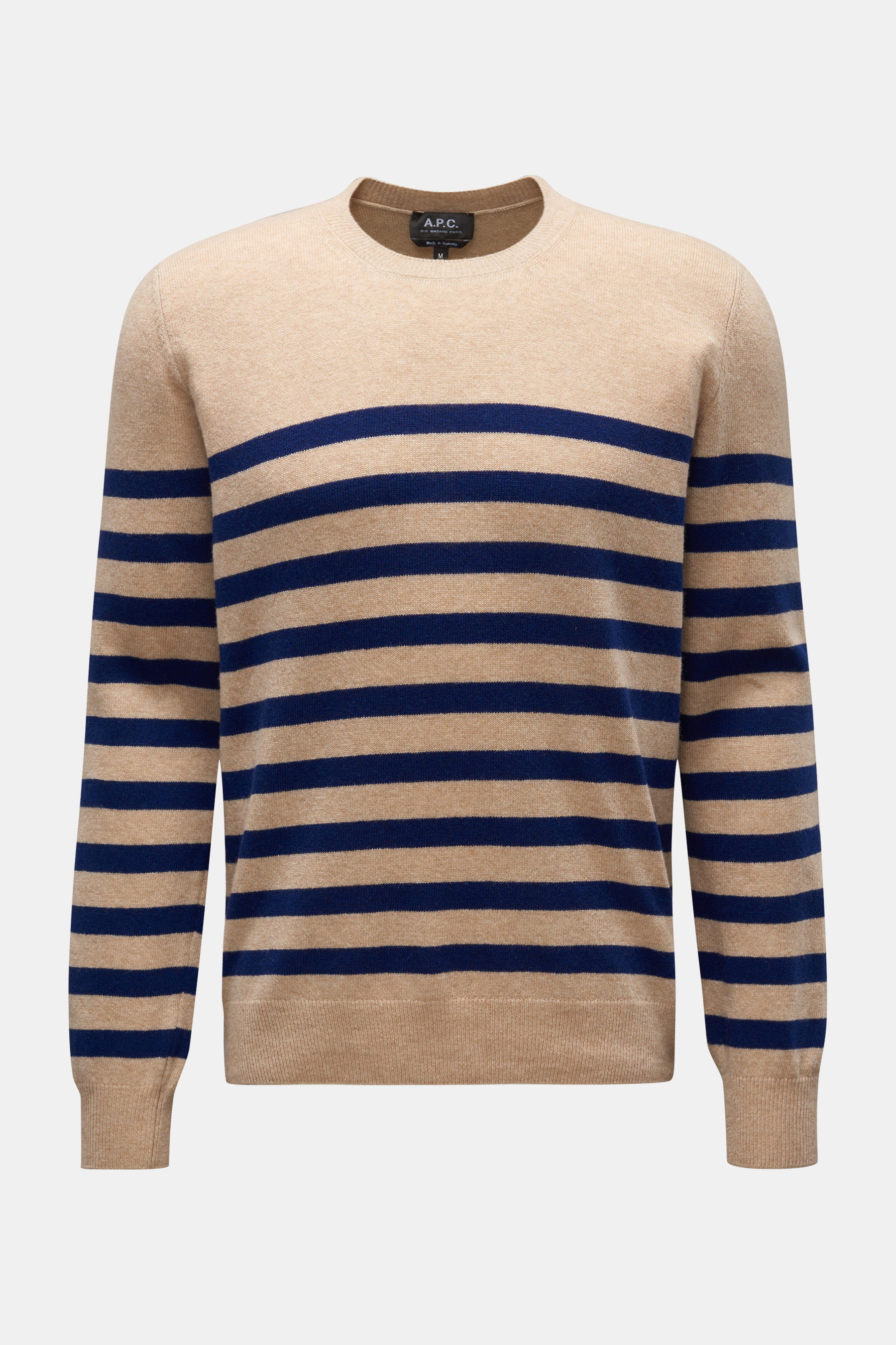 A.P.C. Rundhalspullover 'Ismael' hellbraun/navy gestreift