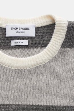 Thom Browne Rundhalspullover grau/creme gestreift