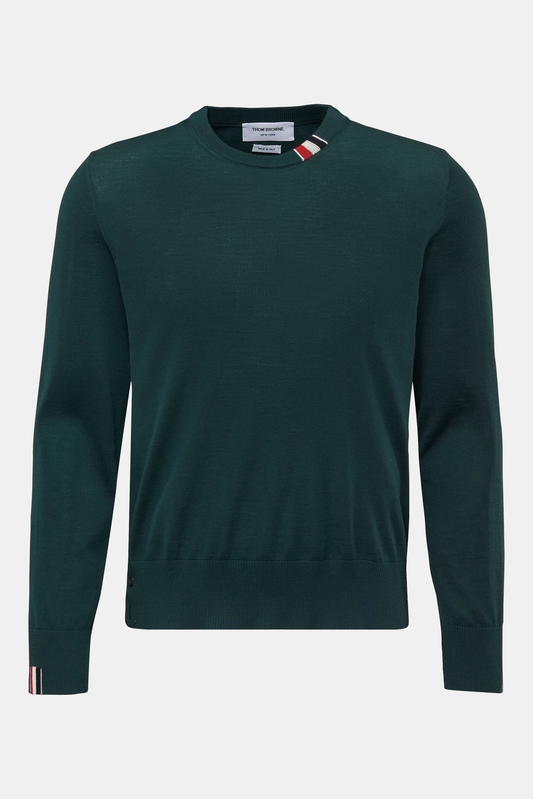 Thom Browne Merino Feinstrick-Rundhalspullover dunkelgrün