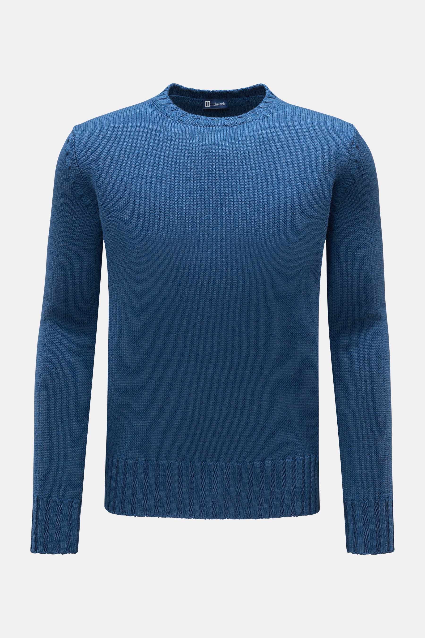 Hindustrie Merino Rundhalspullover blau