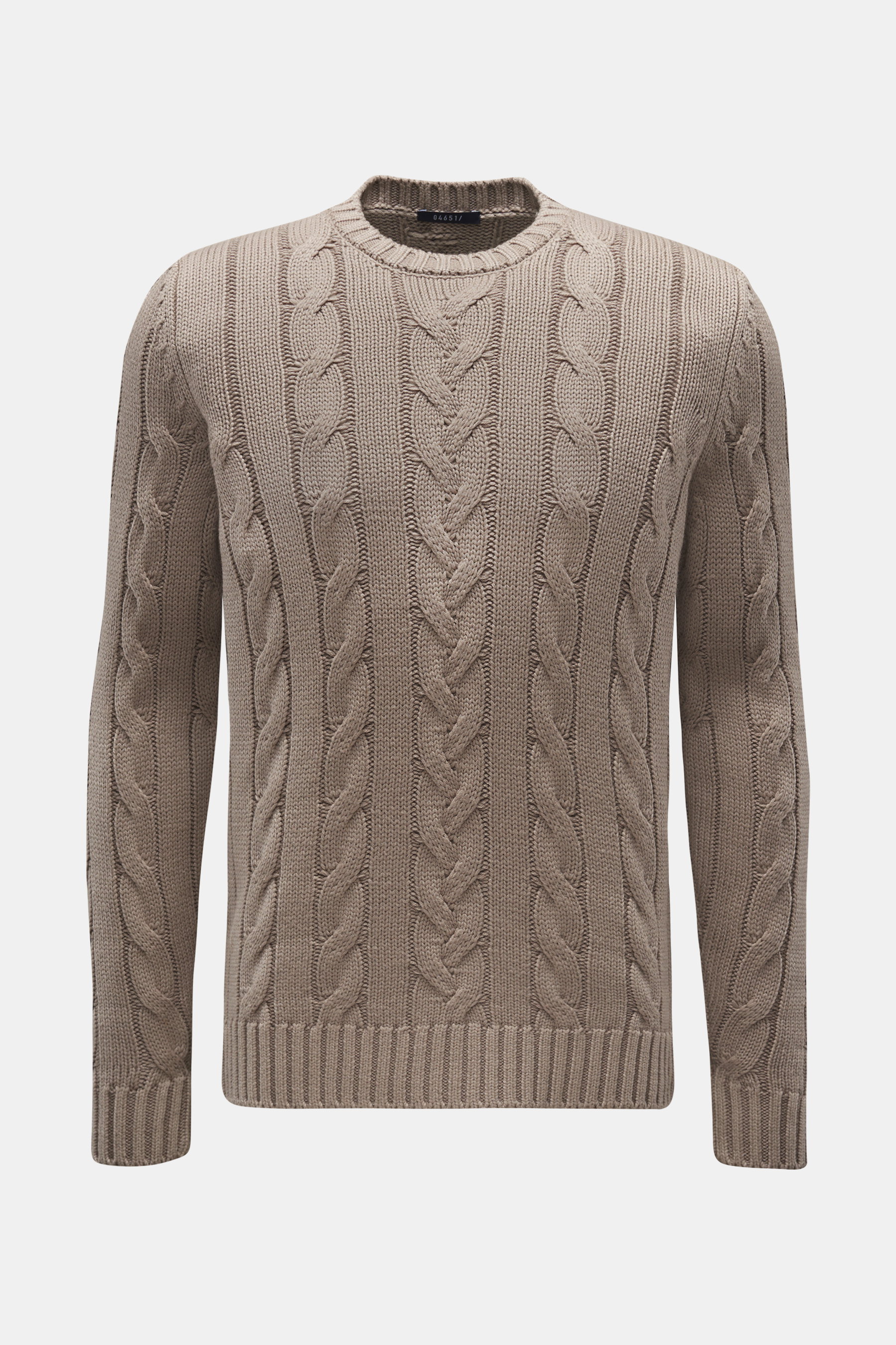 04651/ A trip in a bag Merino Rundhalspullover 'Foggy Cable' taupe