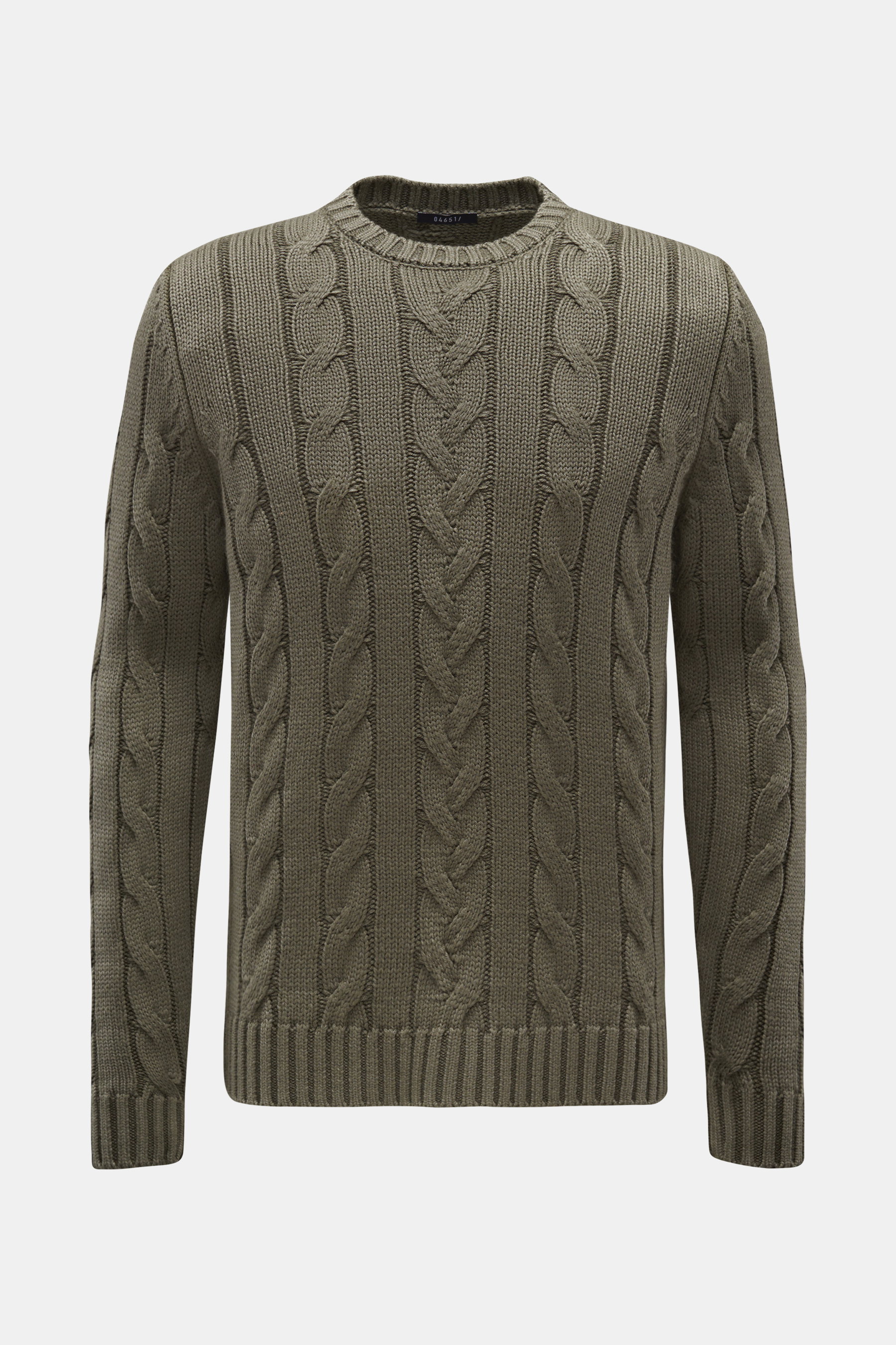 Merino Rundhalspullover 'Foggy Cable' graugrün