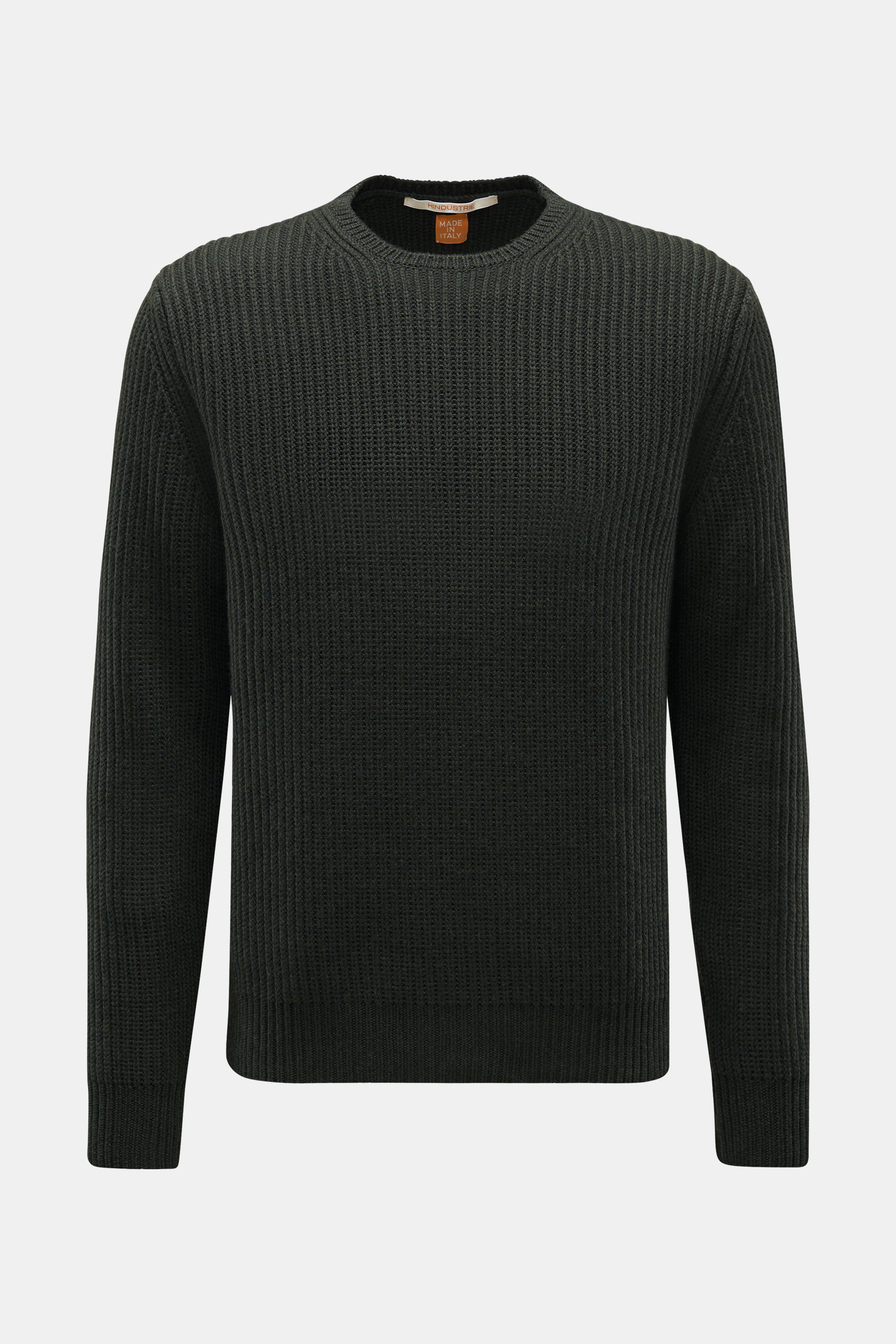 Hindustrie Merino Rundhalspullover 'Fisherman G5' dunkelgrün