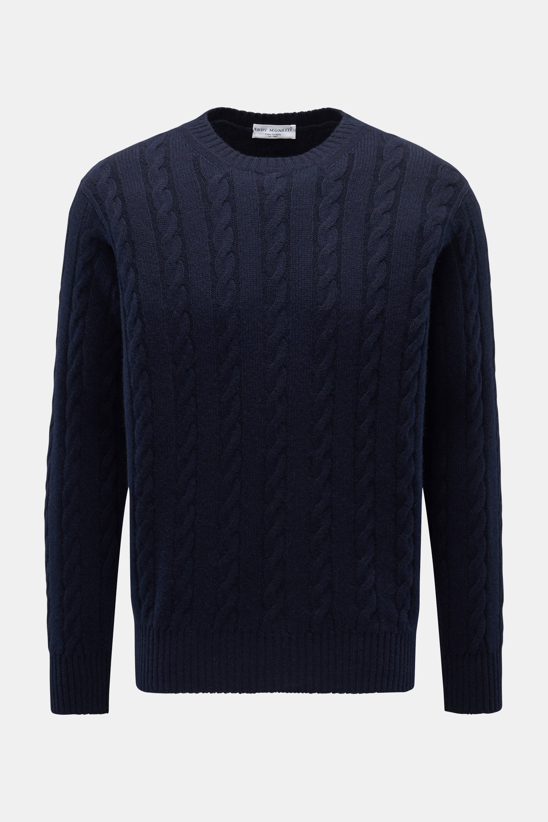 Eddy Monetti Cashmere Rundhalspullover 'Girocollo Treccia' navy