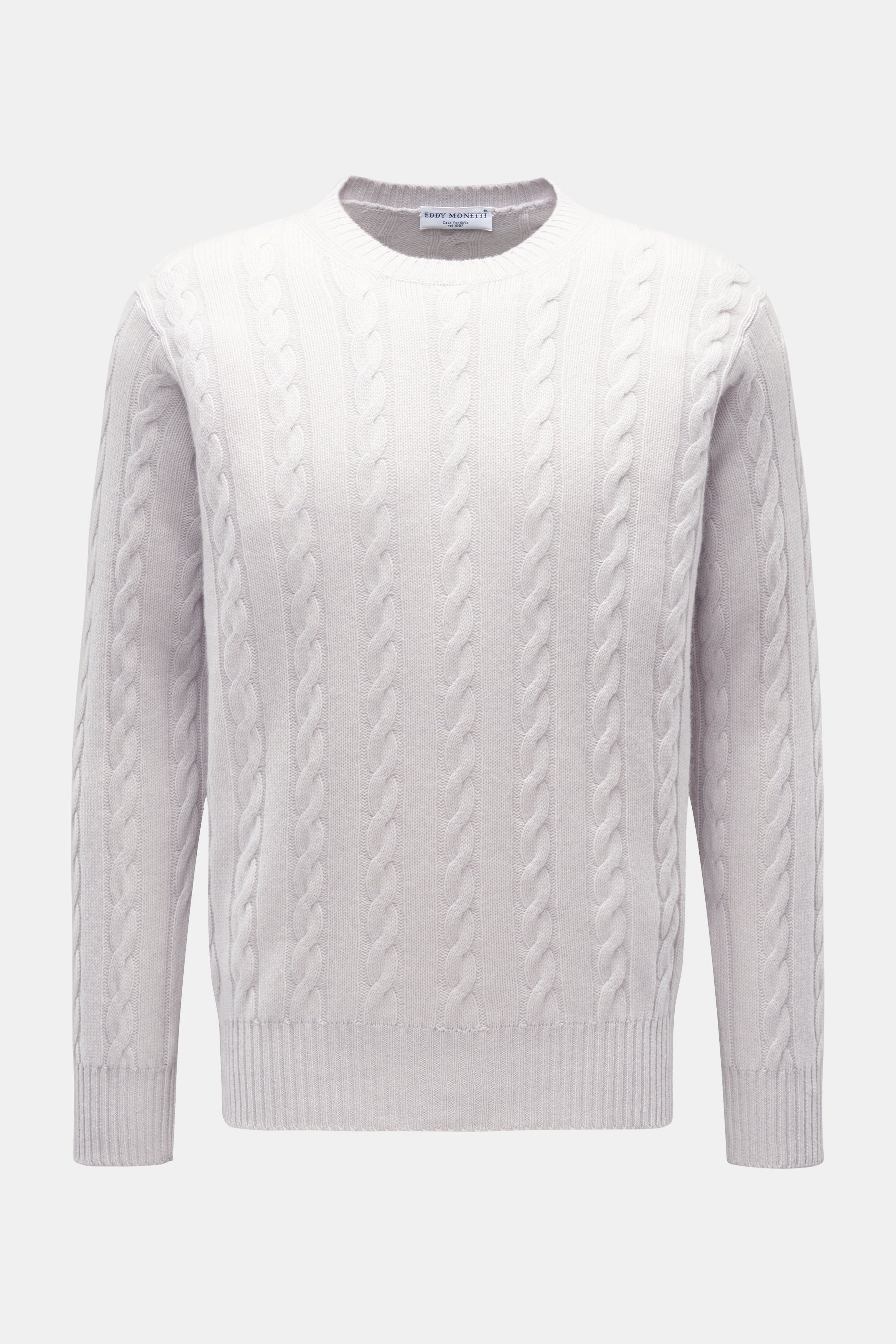 Eddy Monetti Cashmere Rundhalspullover 'Girocollo Treccia' hellgrau