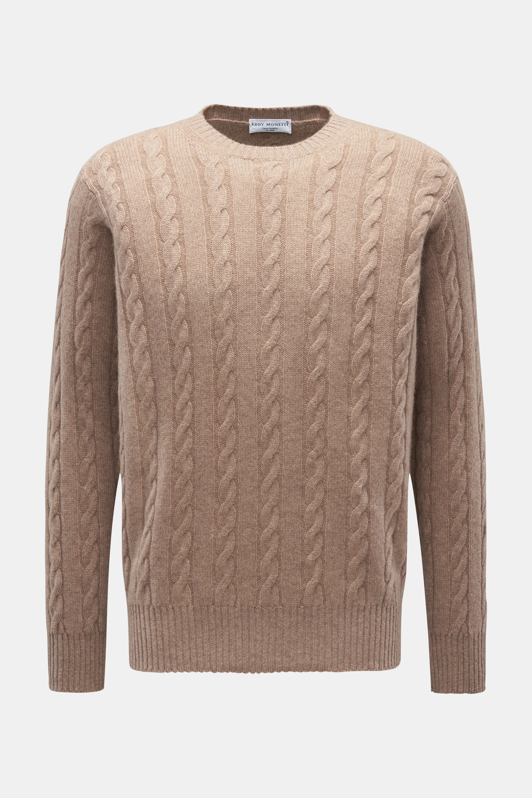 Eddy Monetti Cashmere Rundhalspullover 'Girocollo Treccia' graubraun
