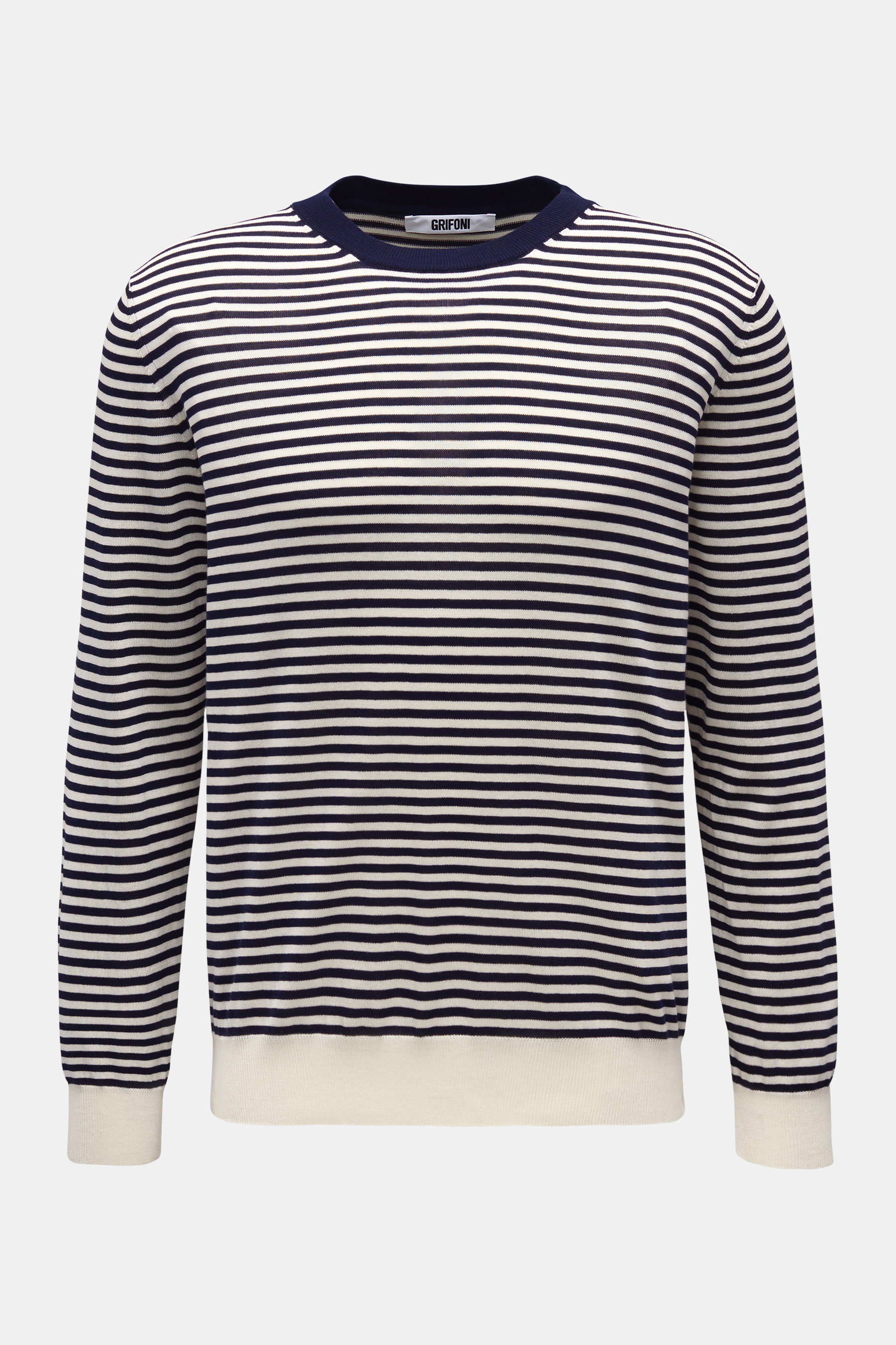 Grifoni Feinstrick Rundhals-Pullover navy/weiß gestreift