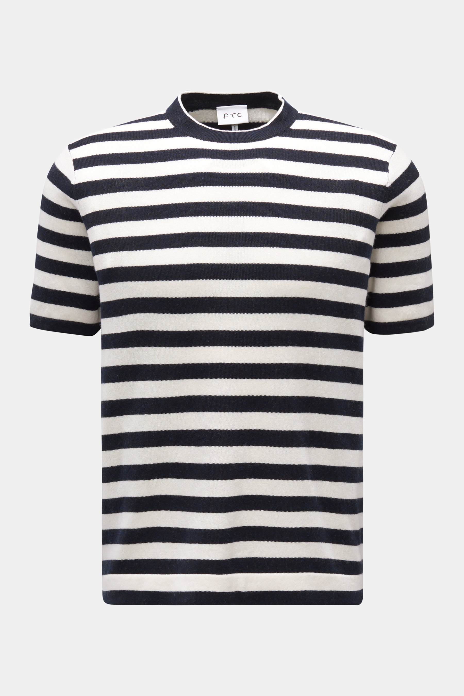 FTC Kurzarm-Rundhalspullover dark navy/offwhite gestreift