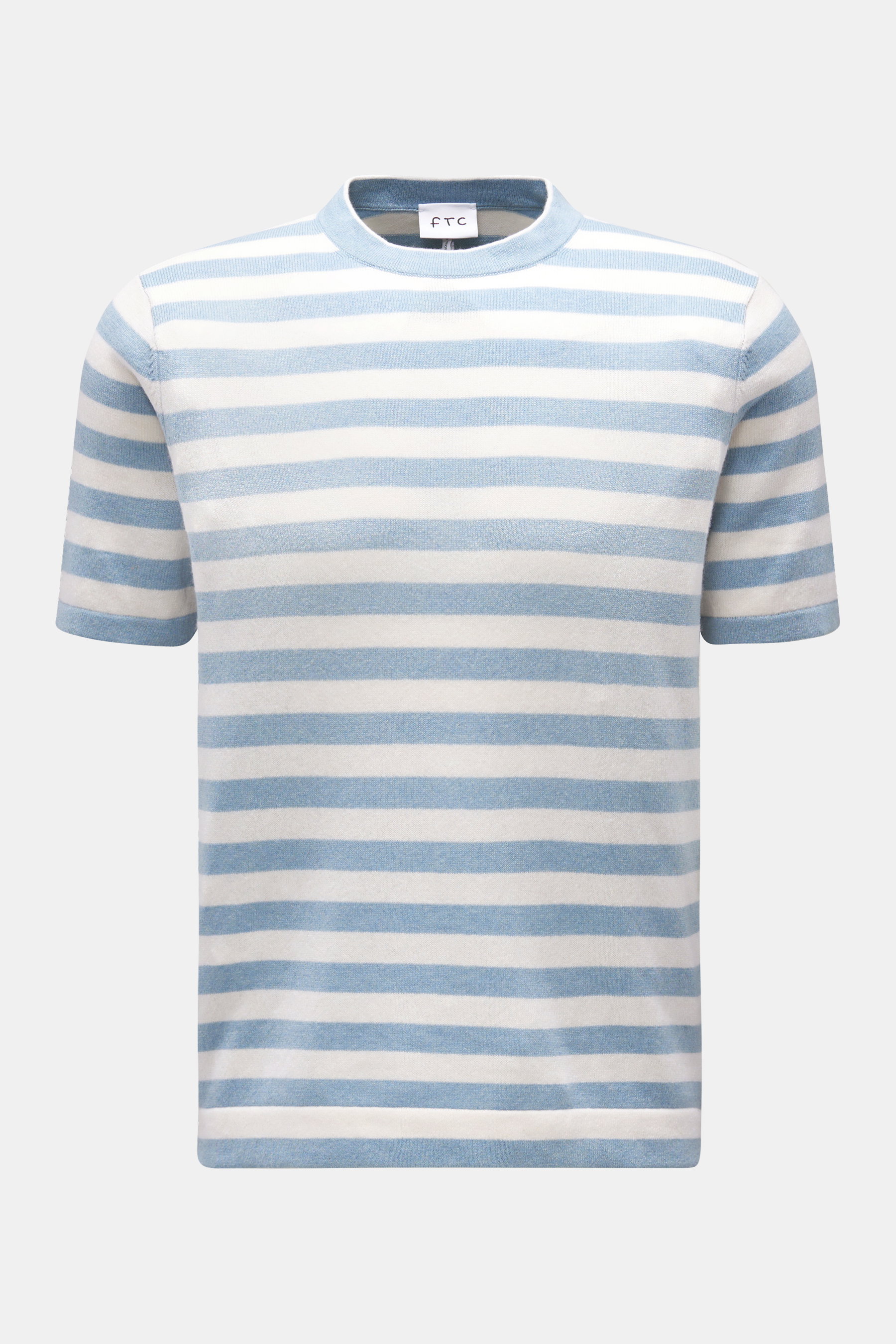 FTC Kurzarm-Rundhalspullover hellblau/offwhite gestreift