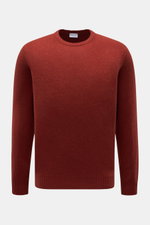 04651/ A trip in a bag Cashmere Rundhalspullover rotbraun meliert, frontal, reiner Cashmere, sehr weicher Griff, Slim Fit, feines Strickbild, Fully-Fashioned-Machart, elastische Rippbündchen.