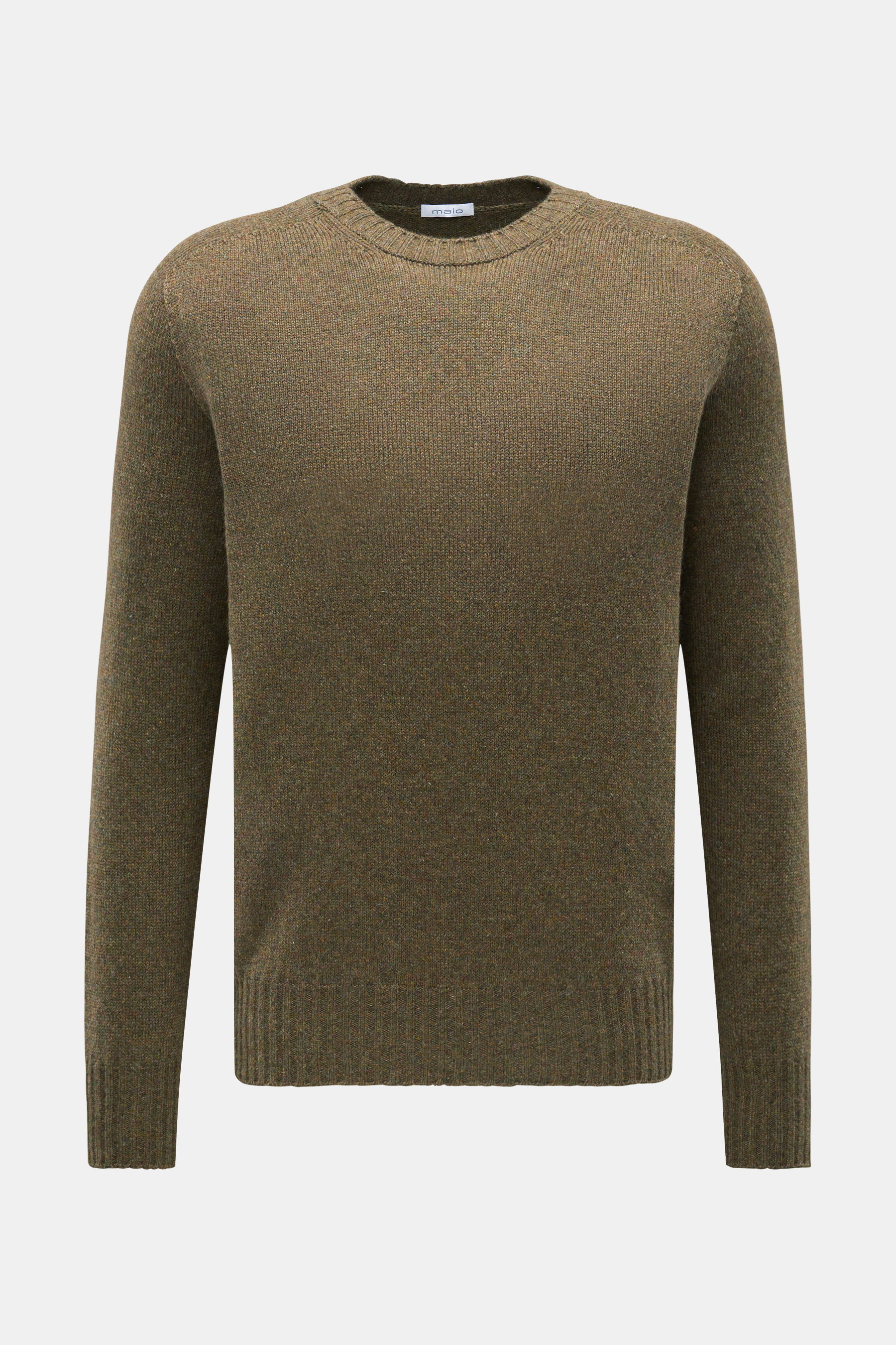 Malo Cashmere Rundhalspullover oliv meliert