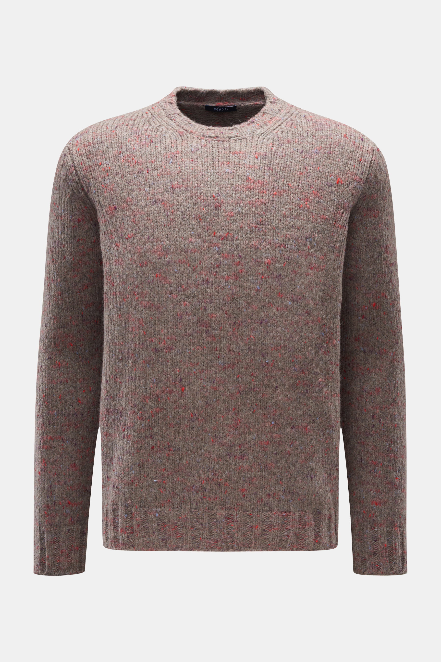 Rundhalspullover 'Donegal Crew' taupe/rot/hellblau meliert