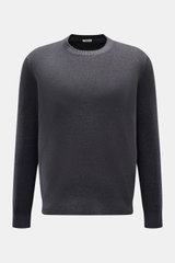 BRAUN Hamburg Rundhalspullover dunkelgrau meliert, frontal fotografiert, Regular Fit, Rundhalsausschnitt, weiches Material aus Schurwolle, Viskose & Cashmere, feines Strickbild, flexible Rippbündchen.