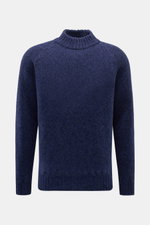 Fioroni Cashmere Rundhalspullover navy meliert, frontale Ansicht, reiner Cashmere, weicher Griff, mittelfeines Strickbild, leichter Bouclé-Effekt, Slim Fit, anliegender Rundhalsausschnitt, Raglan-Ärmel, flexible Rippbündchen.