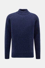 Fioroni Cashmere Rundhalspullover navy meliert, frontale Ansicht, reiner Cashmere, weicher Griff, mittelfeines Strickbild, leichter Bouclé-Effekt, Slim Fit, anliegender Rundhalsausschnitt, Raglan-Ärmel, flexible Rippbündchen.