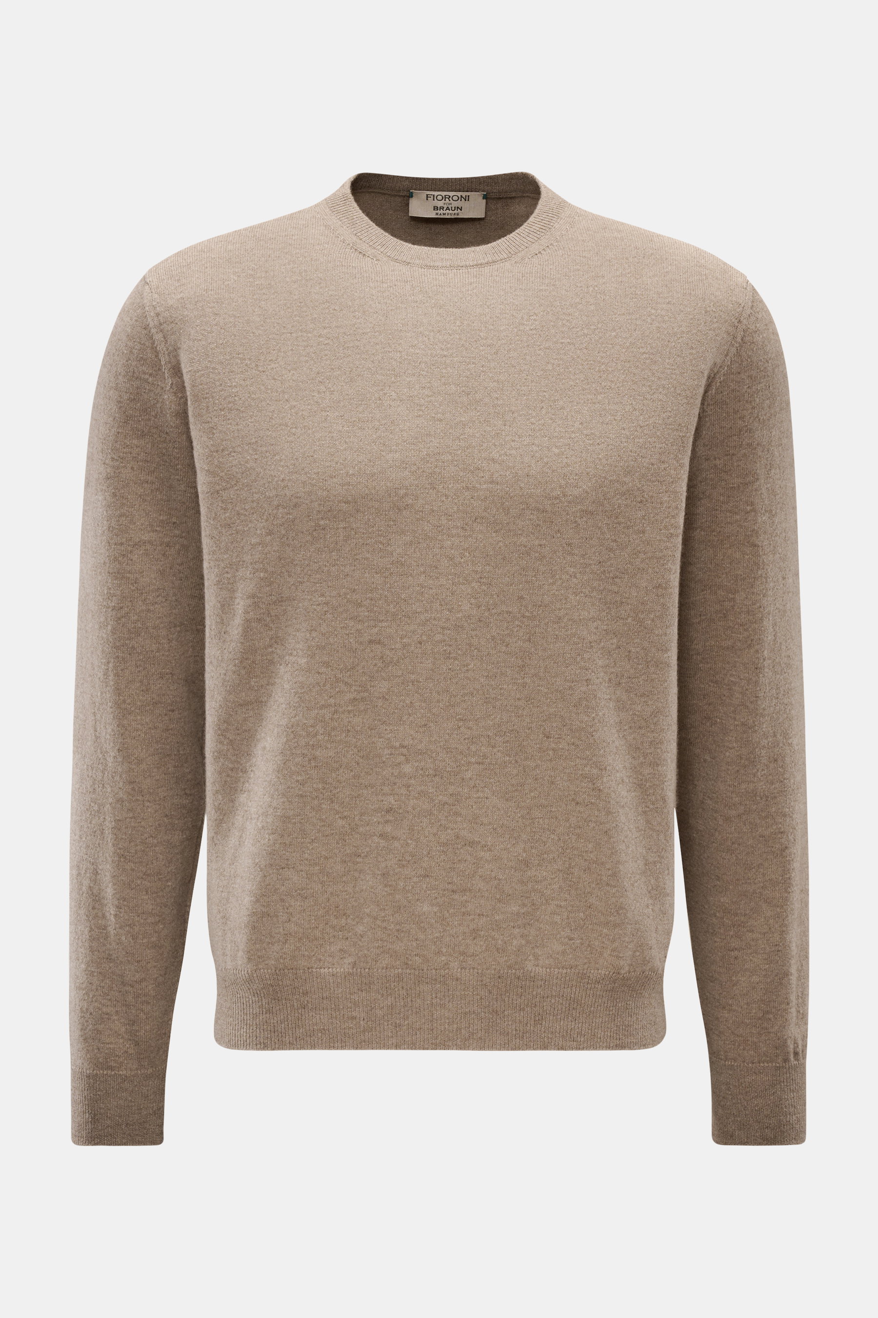 Cashmere Rundhalspullover taupe meliert