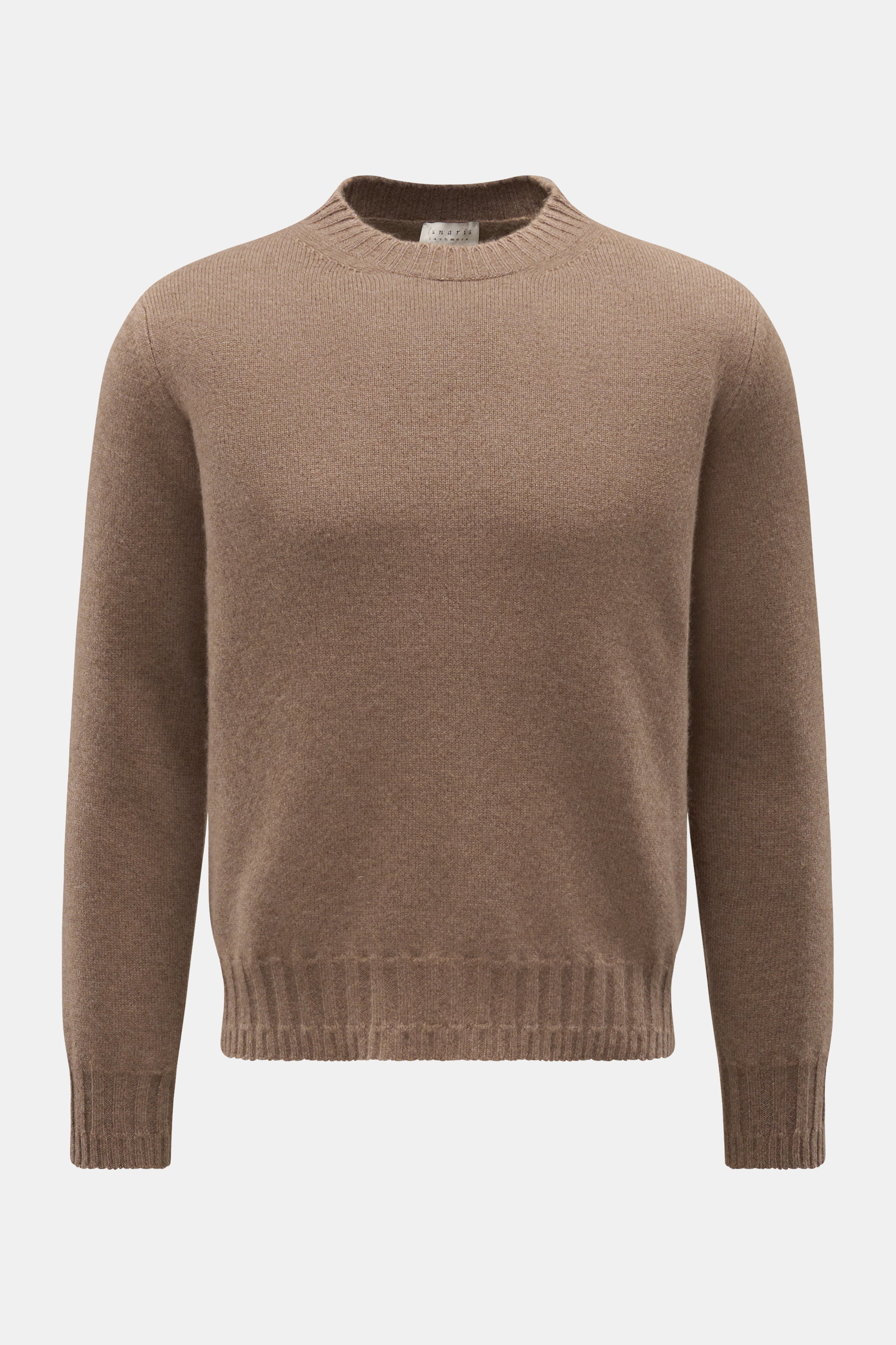 Lunaria Cashmere Rundhalspullover creme, Slim Fit, reiner Cashmere, weicher Griff, feines Strickbild, Rundhalsausschnitt, flexible Rippbündchen, Frontalansicht.