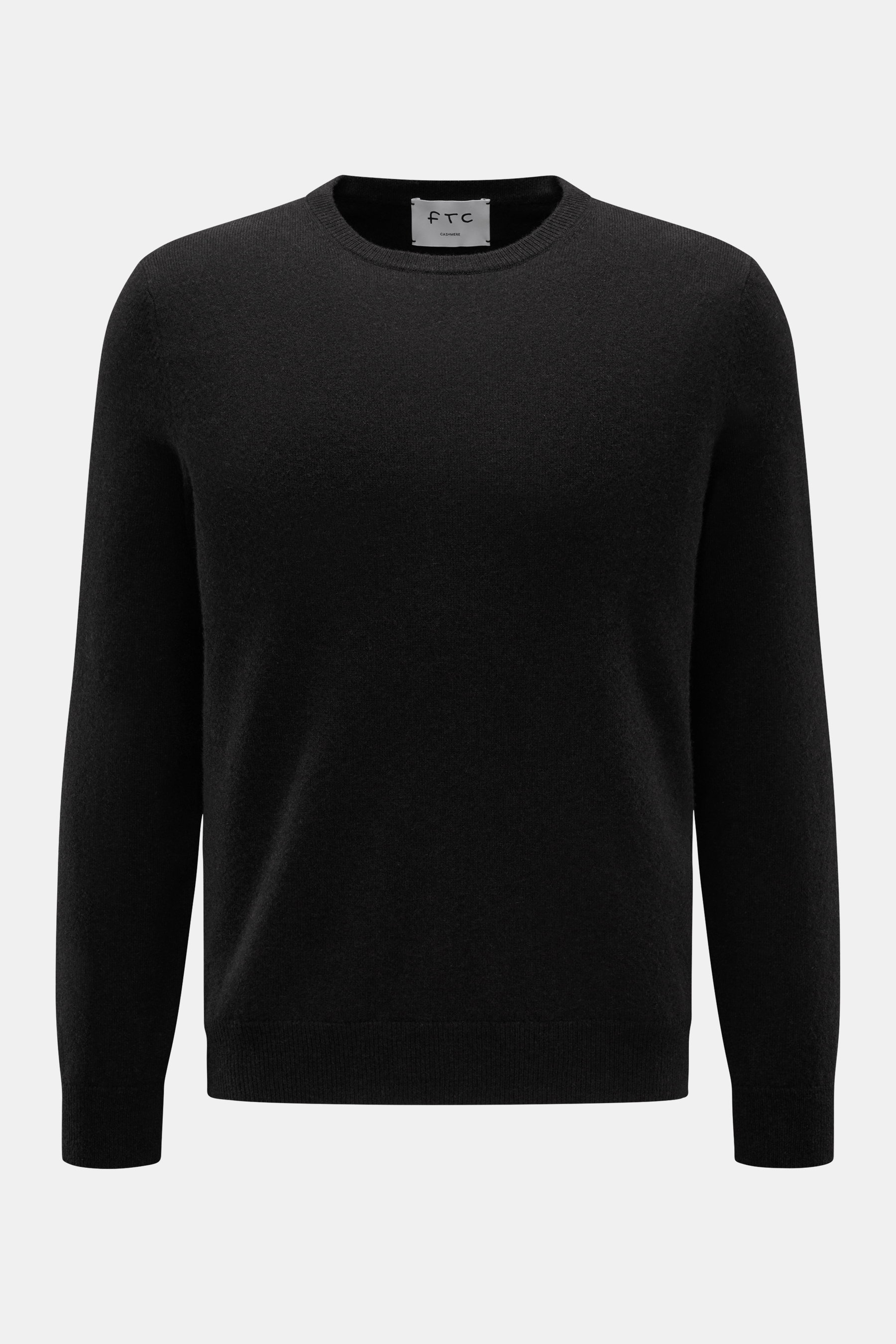 FTC Cashmere Rundhalspullover dunkelbraun, Slim Fit, feines Strickbild, Rundhalsausschnitt, ultraweiche Cashmere-Qualität, Frontansicht, Rippbündchen.
