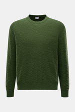 Front view of 04651/ A trip in a bag Crew neck jumper dark green in fine flammé knit, pure cotton, regular fit, soft feel with stretchy ribbed bands.

<p>Ideal for warmer days: This crew neck jumper, made from pure cotton by 04651/ A TRIP IN A BAG, is the