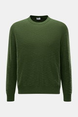 Front view of 04651/ A trip in a bag Crew neck jumper dark green in fine flammé knit, pure cotton, regular fit, soft feel with stretchy ribbed bands.

<p>Ideal for warmer days: This crew neck jumper, made from pure cotton by 04651/ A TRIP IN A BAG, is the