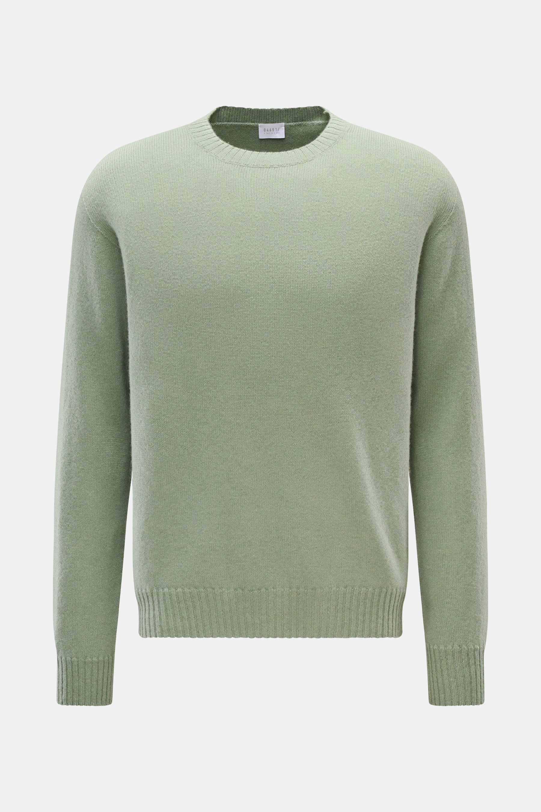 04651/ A trip in a bag Cashmere Rundhalspullover 'Extreme Cashmere Crew' graugrün, Frontansicht, feiner Strick, Rundhalsausschnitt, Regular Fit, weich