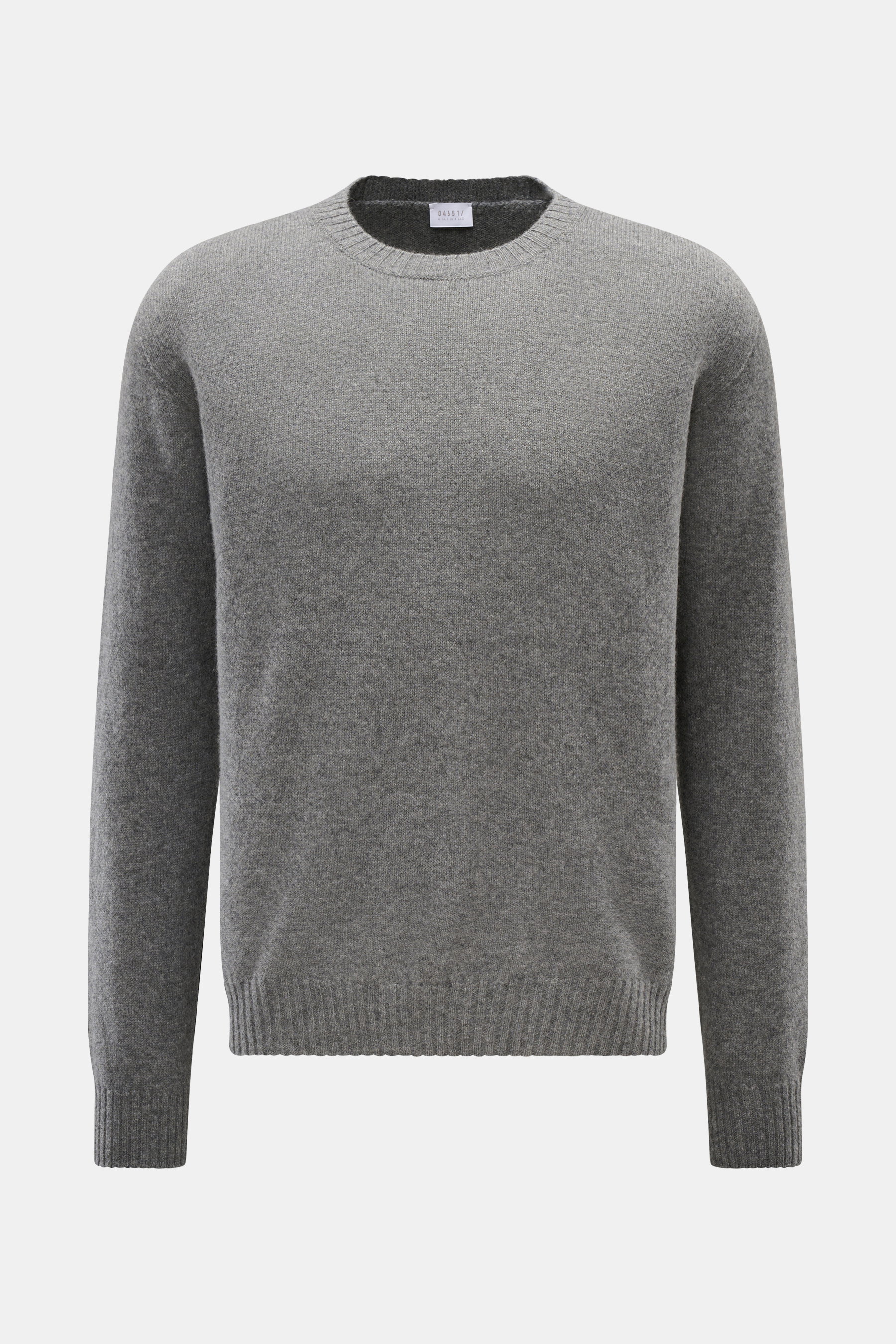 04651/ A trip in a bag Cashmere Rundhalspullover 'Extreme Cashmere Crew' grau meliert, vorne, reiner Cashmere, feiner Strick, weicher Griff, Regular Fit, Rundhalsausschnitt, flexible Rippbündchen.