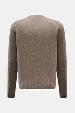04651/ A trip in a bag Rundhalspullover 'Grainy Crew' taupe, Rückansicht, weicher Bouclé-Struktur, Slim Fit, Woll-Microfaser-Mix, Rundhalsausschnitt.