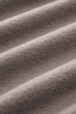 Close-up fabric texture of the 04651/ A trip in a bag Crew neck jumper 'Ultimate' grey showing fine knit and soft pure wool from a detailed, angled perspective, casual and comfortable for cold days with a regular fit, crew neck, and double-layered seams.