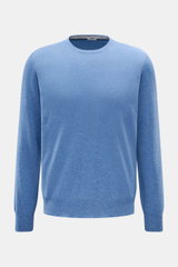 Gran Sasso Rundhalspullover graublau, frontal fotografiert, feines Strickbild, Rundhalsausschnitt, Regular Fit, Schurwolle, Cashmere, Viskose.
