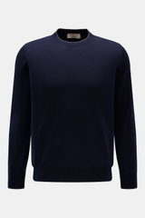 Fioroni Cashmere Rundhalspullover navy, Slim Fit, reiner Cashmere, weiches, feines Strickbild, Rundhals, flexible Rippbündchen, Frontalansicht.