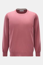 Brunello Cucinelli Rundhalspullover altrosa, Frontansicht, feiner Strick aus Wolle und Cashmere, Regular Fit, schmale Kontrastkanten, flexible Rippbündchen