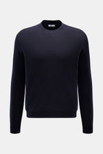 Front view of Iris von Arnim Cashmere-Seide Feinstrick-Rundhalspullover 'Presano' navy, a soft regular fit sweater with round neckline and fine piqué texture.

<p>Der Rundhalspullover 'Presano' zeigt den Luxus von IRIS VON ARNIM in seiner leichtesten Form
