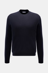 Front view of Iris von Arnim Cashmere-Seide Feinstrick-Rundhalspullover 'Presano' navy, a soft regular fit sweater with round neckline and fine piqué texture.

<p>Der Rundhalspullover 'Presano' zeigt den Luxus von IRIS VON ARNIM in seiner leichtesten Form