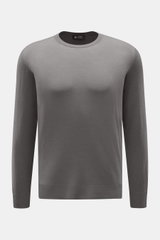 Colombo Rundhalspullover dunkelgrau, Frontansicht, feiner Kid Wool Feinstrick, reine Wolle, Regular Fit, Rundhalsausschnitt, weicher Griff, Rippbündchen.
