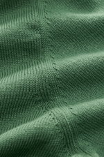 Close-up front view of B.F. Knitwear Crew neck jumper green, showing fine knit pure cotton fabric with soft feel and ribbed bands. 

<p>A versatile essential for spring: This crew neck jumper in pure cotton by B.F. KNITWEAR enhances any wardrobe with a cl