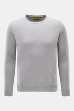 Front view of B.F. Knitwear Crew neck jumper grey melange, a slim fit pure cotton jumper with fine knit, soft feel, crew neck, and comfortable ribbed bands. 

Description: 
<p>A versatile essential for spring: This crew neck jumper in pure cotton by B.F. 