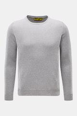 Front view of B.F. Knitwear Crew neck jumper grey melange, a slim fit pure cotton jumper with fine knit, soft feel, crew neck, and comfortable ribbed bands. 

Description: 
<p>A versatile essential for spring: This crew neck jumper in pure cotton by B.F. 