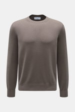 Gran Sasso Rundhalspullover graubraun aus reiner Baumwolle mit Slim Fit, feinem Strickbild, weichem Griff, Rundhalsausschnitt und Rippbündchen, frontal fotografiert.