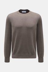 Gran Sasso Rundhalspullover graubraun aus reiner Baumwolle mit Slim Fit, feinem Strickbild, weichem Griff, Rundhalsausschnitt und Rippbündchen, frontal fotografiert.